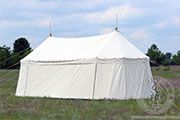 Large Umbrella tent with two poles (8.5 x 4 m) - cotton - Medieval Market, At the tops of the poles it has shafts with spheres